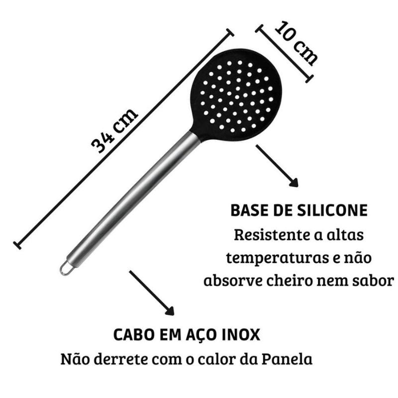 Escumadeira com Cabo de Inox Premium